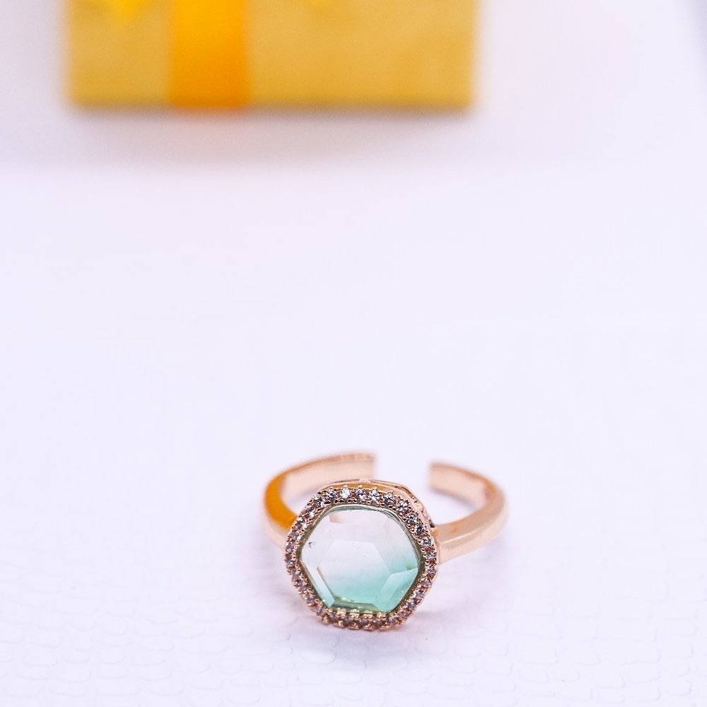 Adjustable Gold Plated Hexagon Green Stone Ring - Picture 6 of 8